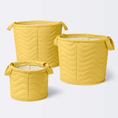 Quilted Fabric Medium Round Storage Basket - Yellow - Cloud Island™ - Image 3