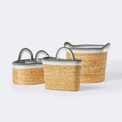 Braided Water Hyacinth Tapered Floor Basket With Coiled Rope Handles - Gray - Cloud Island™ - Image 3