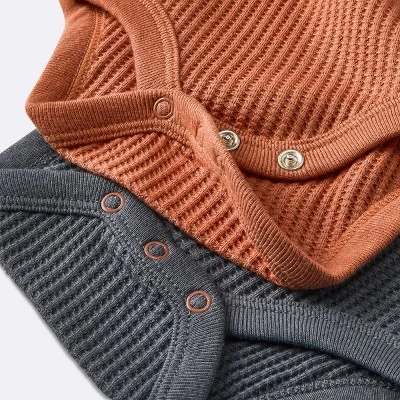 Baby 3pk Waffle Long Sleeve Bodysuit - Cloud Island™ Orange - Image 3