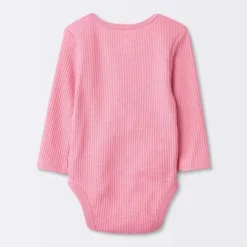 Baby Girls' 3pk Long Sleeve Waffle Bodysuit - Cloud Island™ Pink