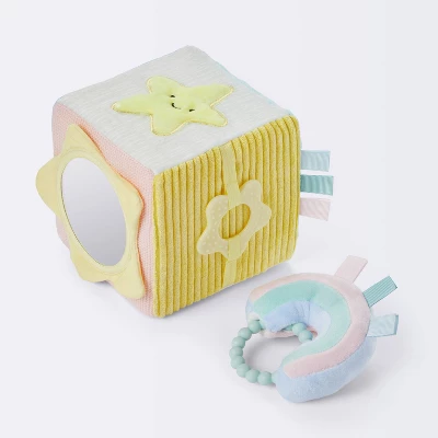 Celestial Interactive Plush Cube With Rainbow Rattle Baby Toy - 2pc - Cloud Island™ - Image 2