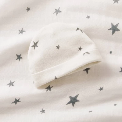 Hospital Muslin Swaddle Baby Blanket And Hat Gift Set - Cream And Gray Stars - 2pk - Cloud Island™ - Image 2