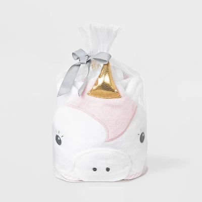 Baby Girls' Unicorn Hooded Bath Towel And Washcloth Set - Cloud Island™ Pink/White