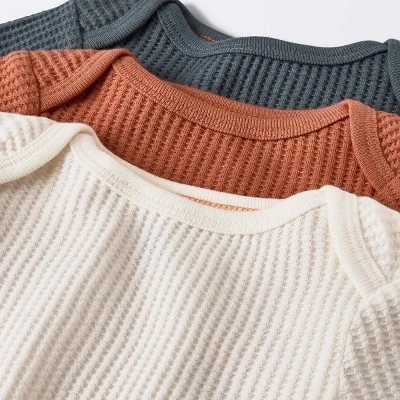 Baby 3pk Waffle Long Sleeve Bodysuit - Cloud Island™ Orange - Image 2