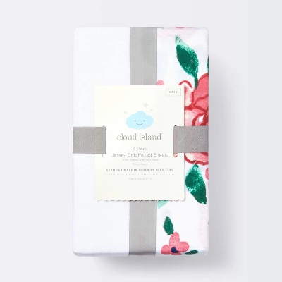 Fitted Jersey Crib Sheet - Pink Floral - 2pk - Cloud Island™ - Image 3
