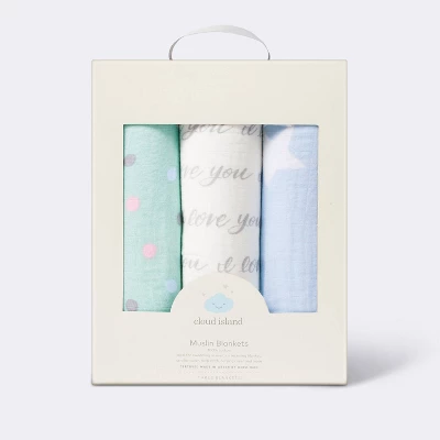Muslin Swaddle Blanket I Love You To The Moon And Back - 3pk - Cloud Island™ - Image 2