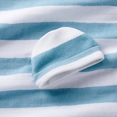 Hospital Muslin Swaddle Baby Blanket And Hat Gift Set - Blue And White Stripes - 2pk - Cloud Island™ - Image 2