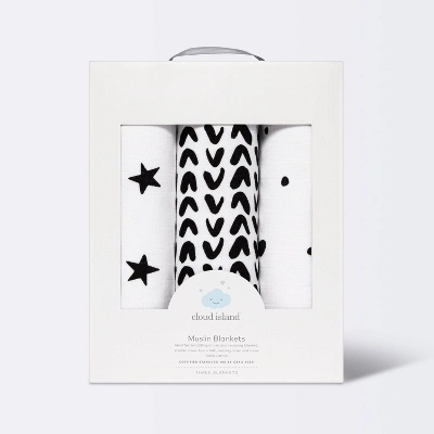 Muslin Swaddle Blanket - Cloud Island™ - Black/White - 3pk - Image 2