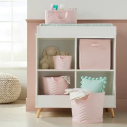 Quilted Fabric Cube Storage Bin - Light Pink - Cloud Island™