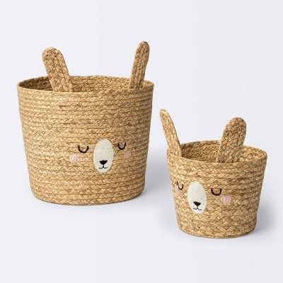 Braided Water Hyacinth Medium Round Storage Basket - Rabbit - Cloud Island™ - Image 3