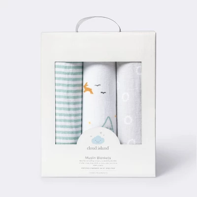Muslin Swaddle Blankets Adventure - Cloud Island™ Blue 3pk - Image 2