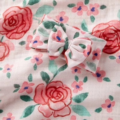 Hospital Muslin Swaddle Baby Blanket And Headband Gift Set - Floral Blooms - 2pk - Cloud Island™ - Image 2