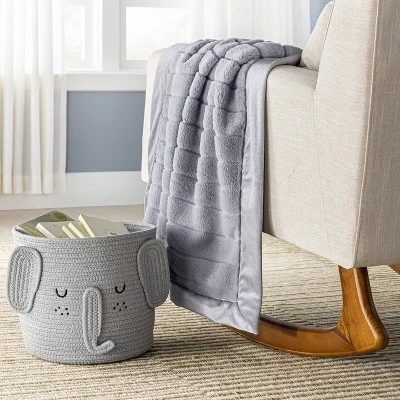 Faux Fur With Channel Carving Baby Blanket - Gray - Cloud Island™