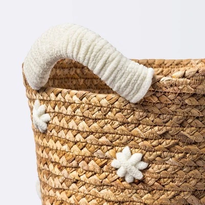 Braided Water Hyacinth With Tufted Embroidery Medium Round Storage Basket - Cloud Island™ - Image 2