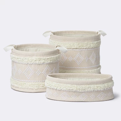 Tufted Fabric Medium Round Storage Basket - Khaki And Cream - Cloud Island™ - Image 3
