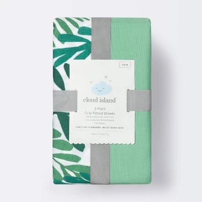 Crib Fitted Sheets Ferms And Solid Green - Cloud Island™ Green 2pk - Image 2