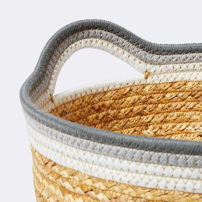 Braided Water Hyacinth Tapered Floor Basket With Coiled Rope Handles - Gray - Cloud Island™ - Image 2